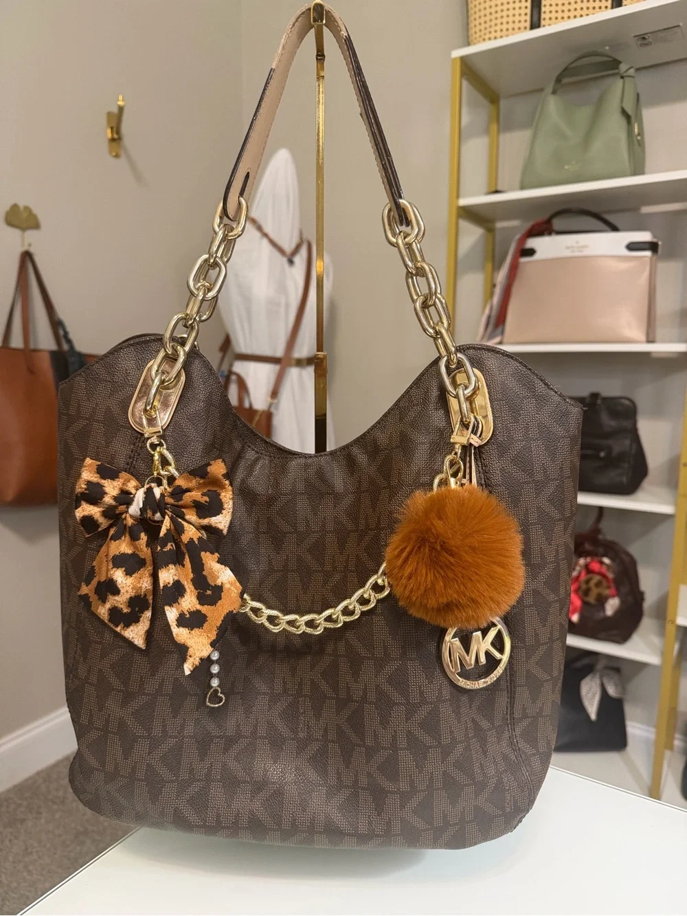 Michael Kors Lily Chain Brown Monogram Shoulder Bag
